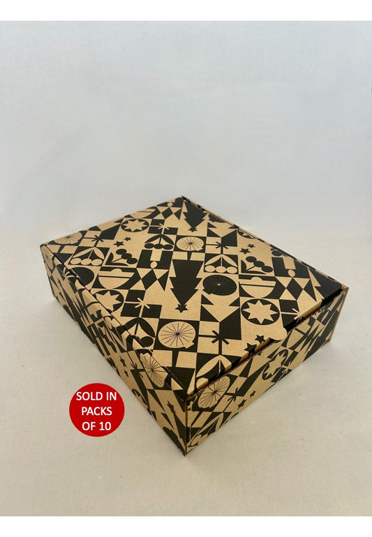 Large Kraft Shipper Box (252x226x84mm) Black Geometric Jingle (Pack of 10)