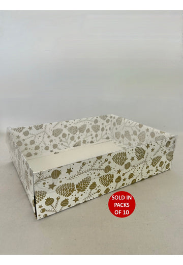 White Hamper Box (300x220x80mm) Gold Pinecone Party (Pack of 10)