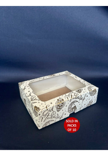 White Biscuit Box with Window (Gold Eid Radiance) (Pack of 10)