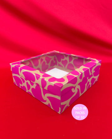 Bento Cake Box (Kraft) 250x250x90mm (Pink Whirlwind Love) (Pack of 10)