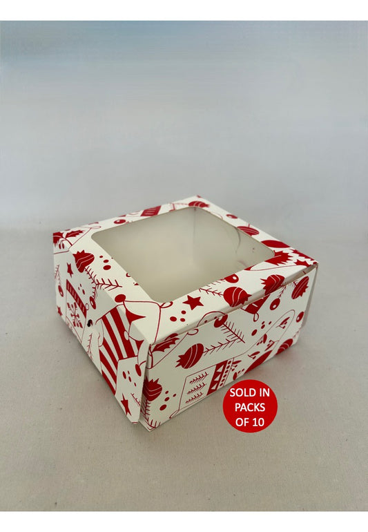 4 Cupcake Box (White) 155x155x85mm (Red Tinsel Toes) (Pack of 10)