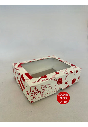 White Biscuit Box with Window (Red Tinsel Toes) (Pack of 10)