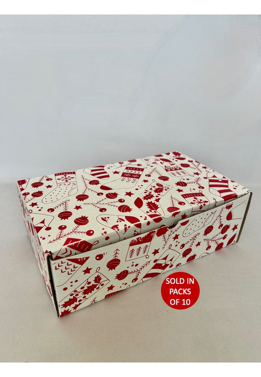 White Shoebox 349x211x111mm (Red Tinsel Toes) (Pack of 10)