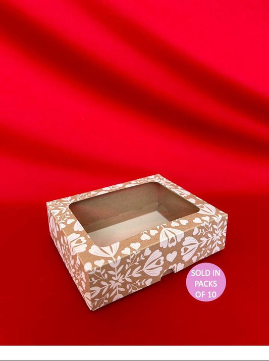 Kraft Biscuit Box with Window (White Heart Blooms) (Pack of 10)