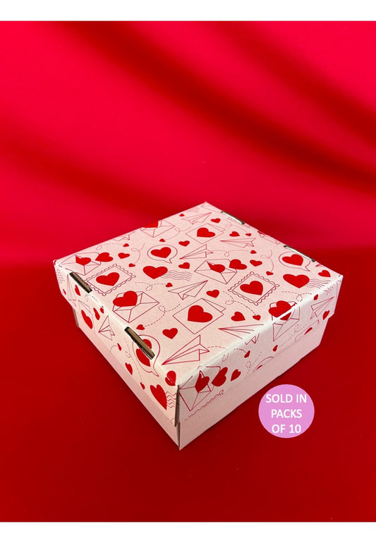 E-Flute Gift Box (White) 200x200x100mm (Red Love Letters) (Pack of 10)