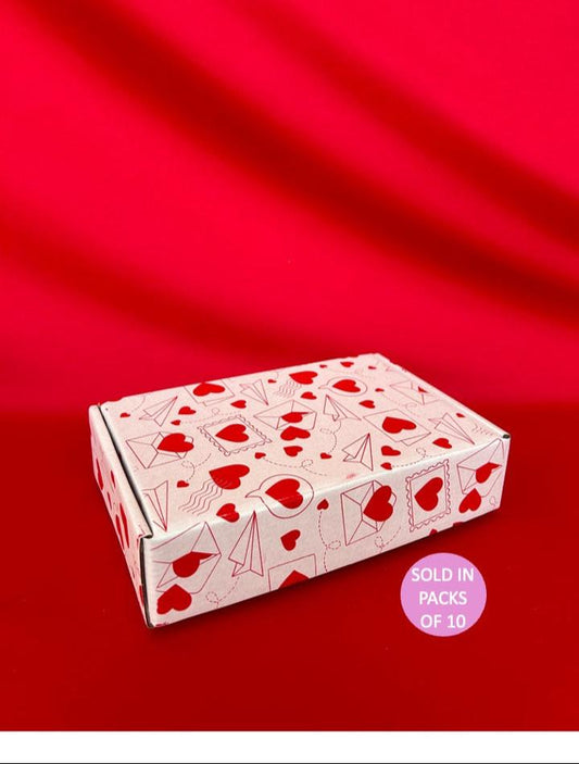 White Shipper Box (237x153x58mm) Red Love Letters (Pack of 10)