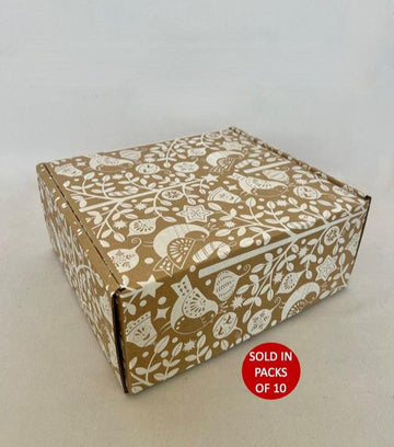 Large Rectangle Shipper Box (252x232x112mm) White Festive Forest (Pack of 10)