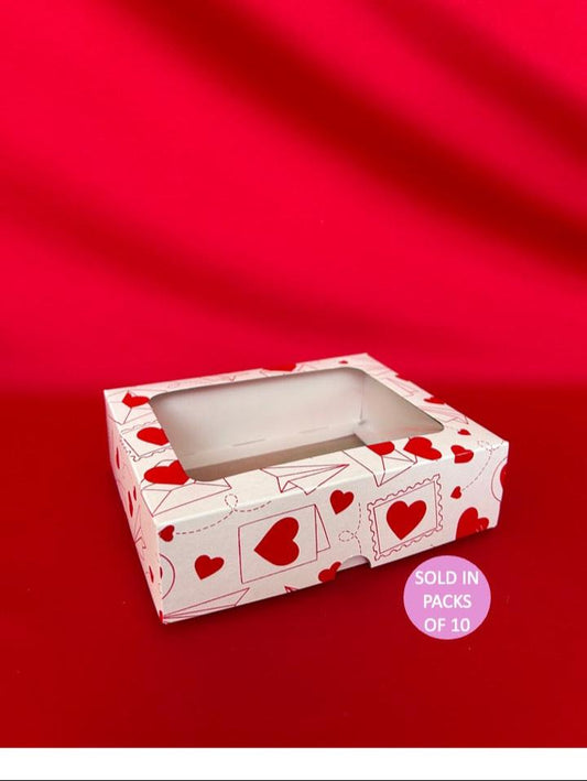 White Biscuit Box with Window (Red Love Letters) (Pack of 10)