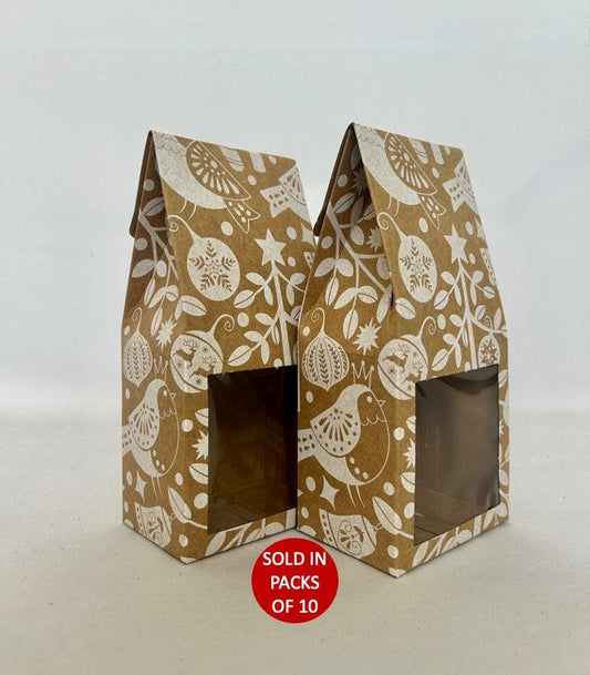 Kraft Coffee Box with Window (White Festive Forest) (Pack of 10)