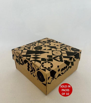 E-Flute Gift Box (Kraft) 200x200x100mm (Black Geometric Jingle) (Pack of 10)