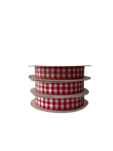 15mm x 20m Red Gingham Satin Ribbon