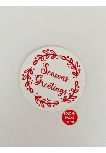 Seasons Greetings Wreath Tag (Red on White)